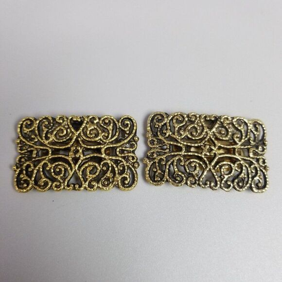 Vintage Tip Toe Gold Tone Filigree Sweater, Dress or Shoe Clips Set Of 2, Estate - Picture 2 of 8